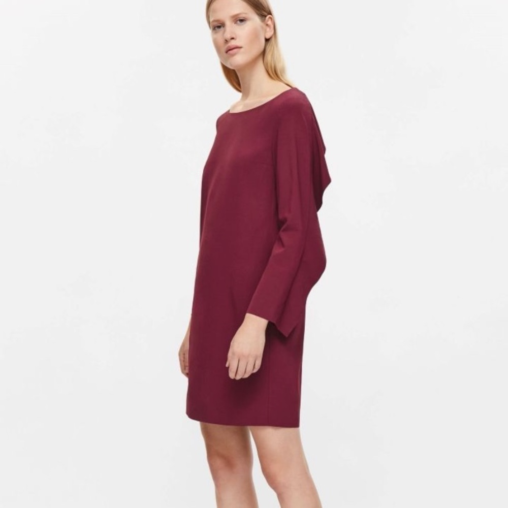 COS Maroon Scalloped Sleeved Detail Dress